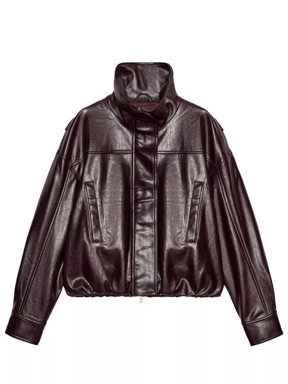 Zara Dark Burgundy Faux Leather Funnel Neck Jacket